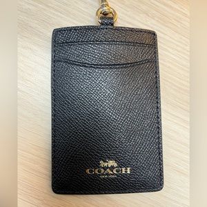 Black leather Coach ID holder with lanyard
